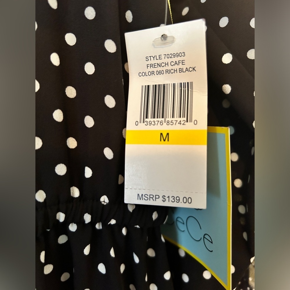 Cece polka dot French cafe dress/ Rich Black with white dots Size Medium - Picture 3 of 16